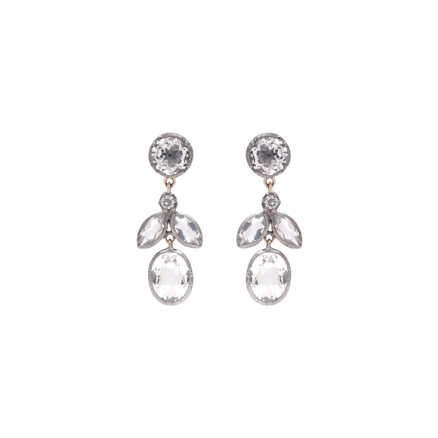 Earrings Leaf Rock Crystal in Silver and Gold