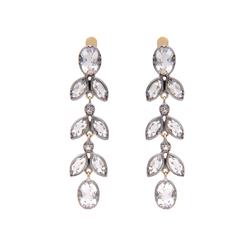 Earrings Leaves Rock Crystal in Silver and Gold