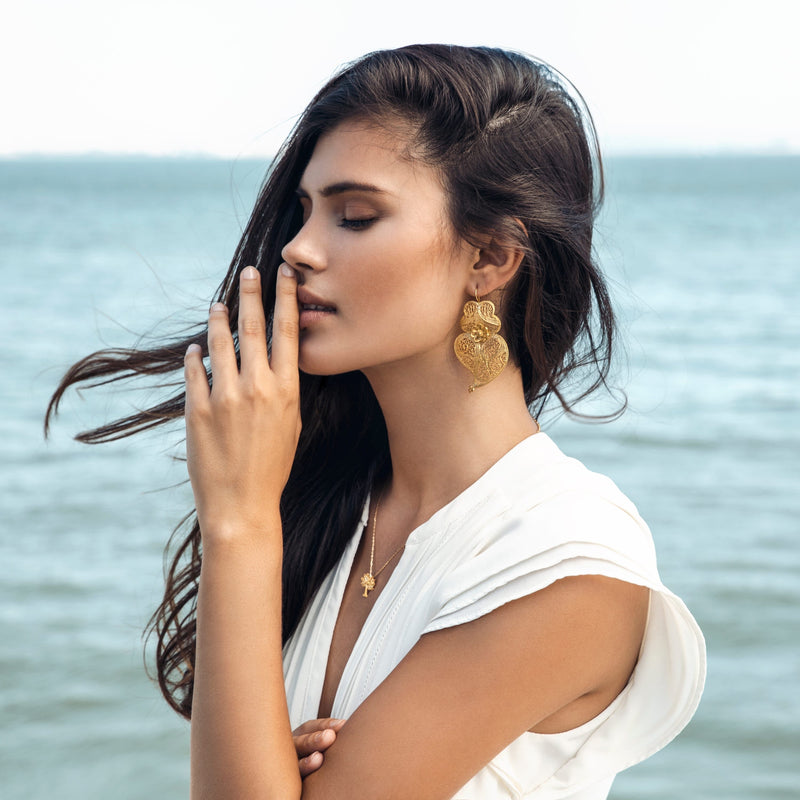 Earrings Heart of Viana 6,0cm in Gold Plated Silver