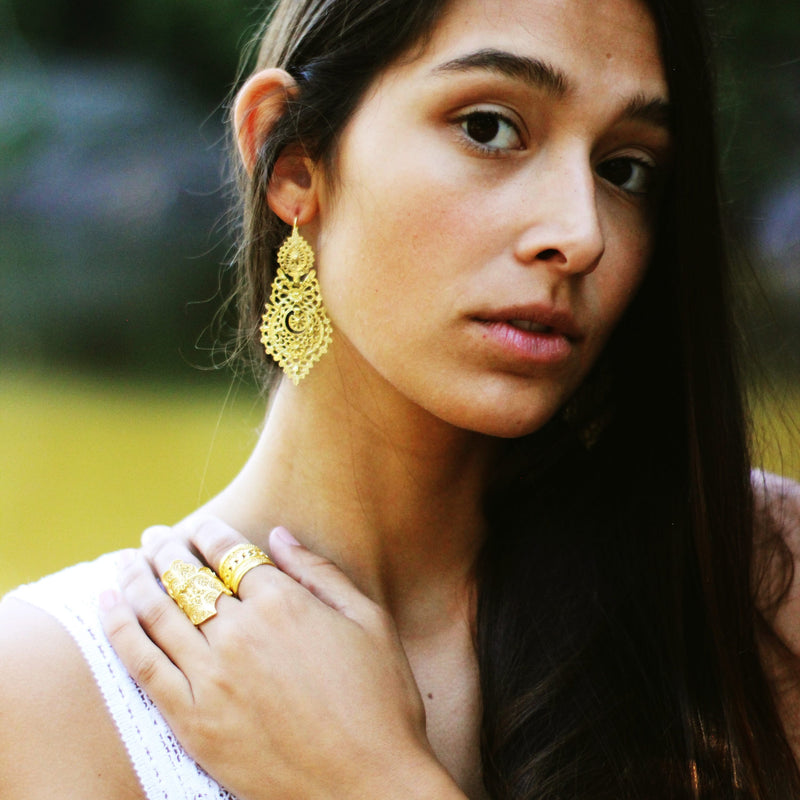 Queen Earrings L in Gold Plated Silver