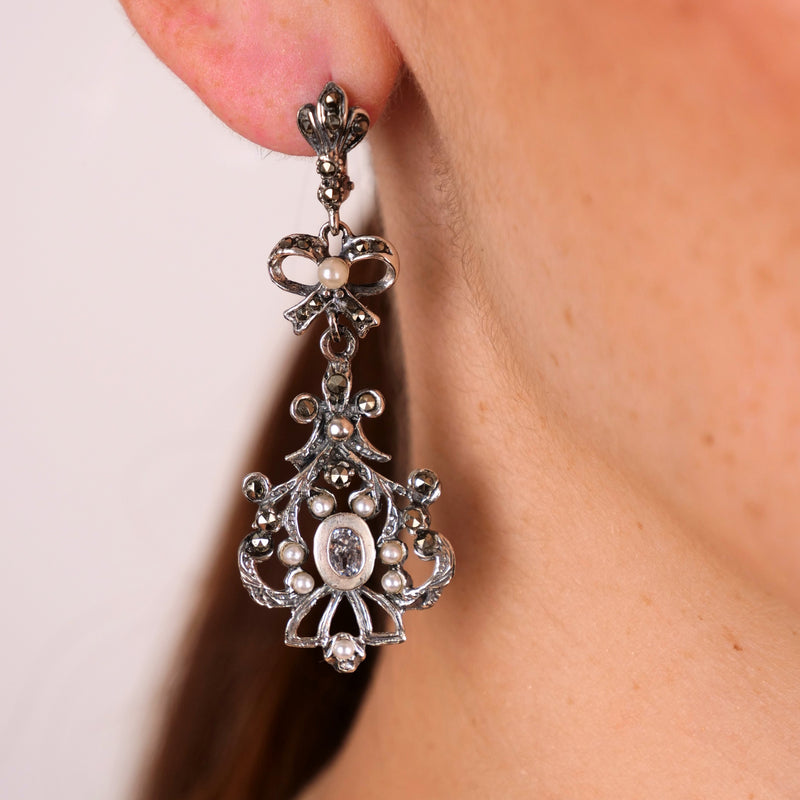 Pendientes Catarina con Marcasitas y Perla de Plata