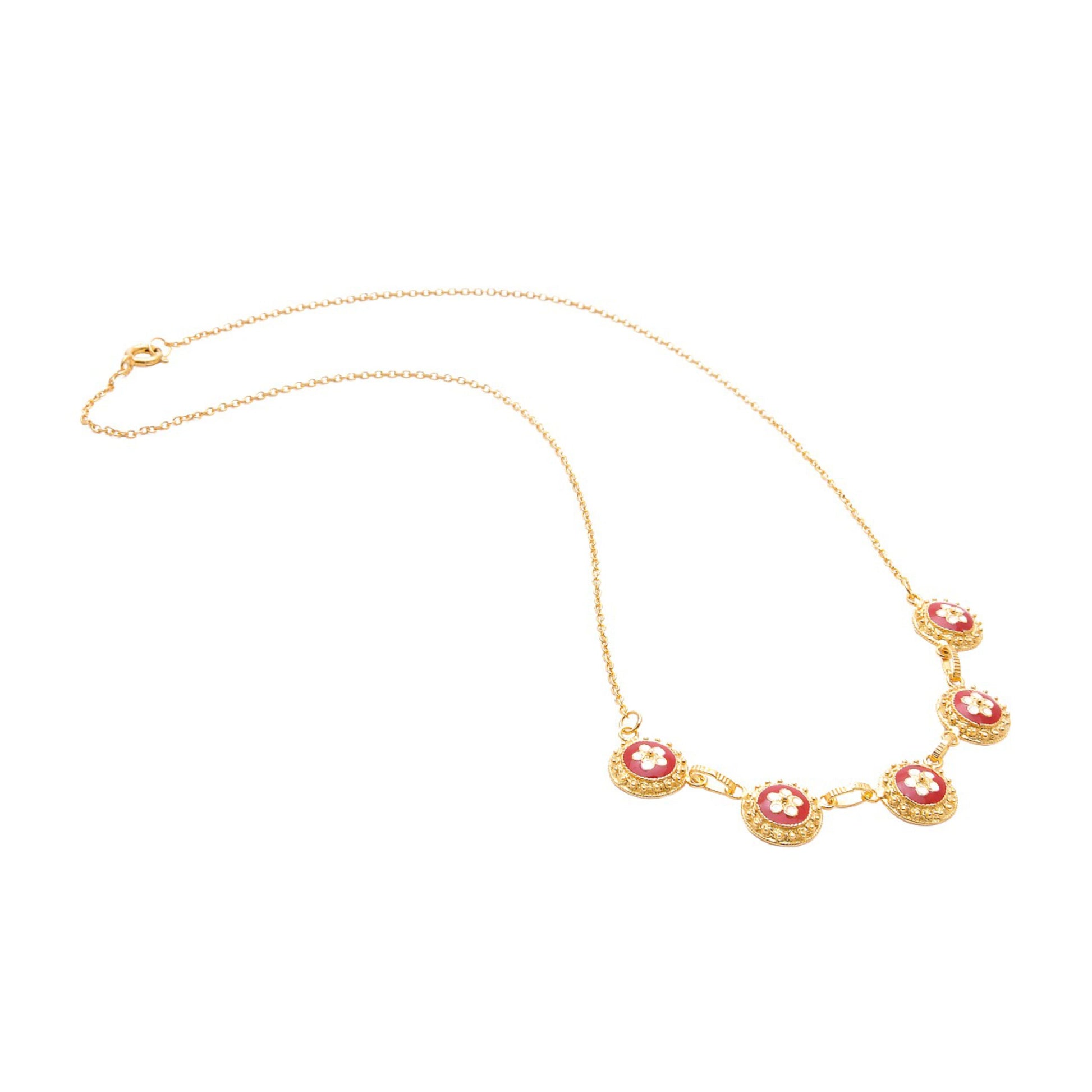 Necklace 5 Red Caramujos in Gold Plated Silver