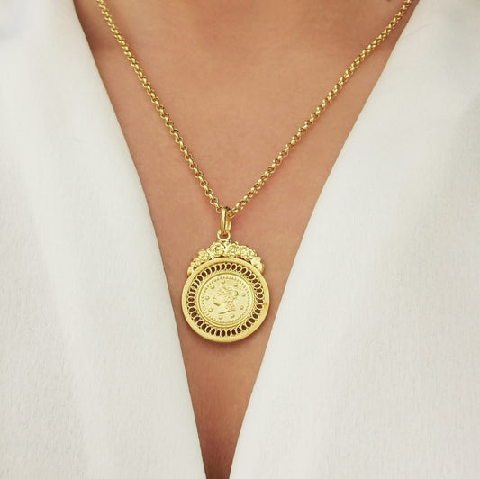 Necklace Coin in Gold Plated Silver