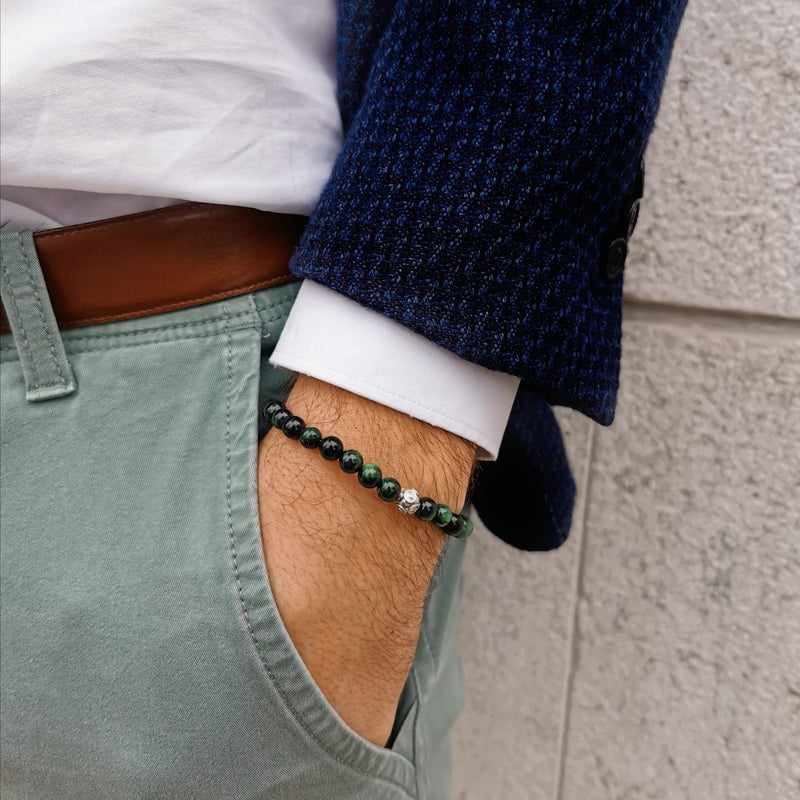 Bracelet Conta in Silver and Green Tiger Eye