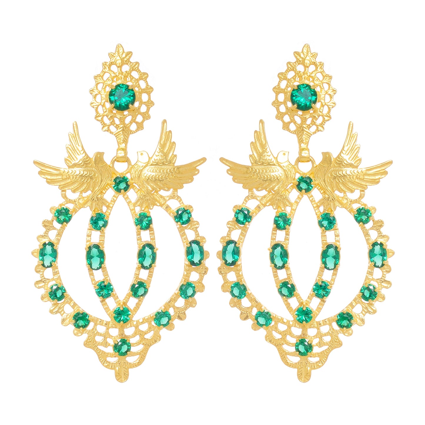 Earrings Queen Dove Green in Gold Plated Silver