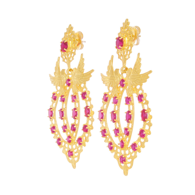Earrings Queen Dove Red in Gold Plated Silver