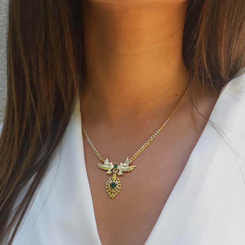 Necklace Queen Dove Green in Golden Plated Silver