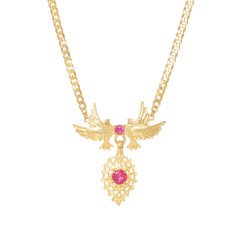 Necklace Queen Dove Red in Golden Plated Silver
