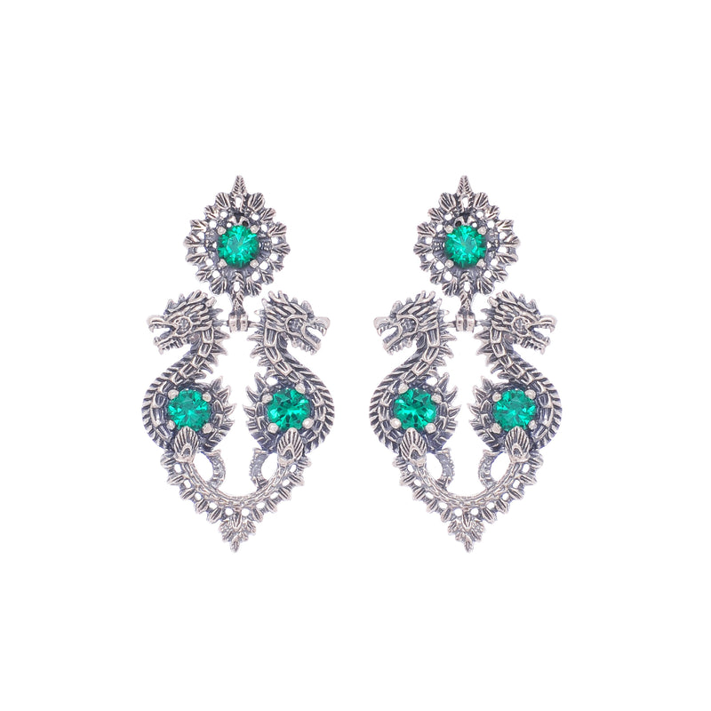 Earrings Queen Dragon Green in Silver
