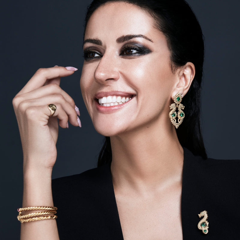 Earrings Queen Dragon Green in Silver