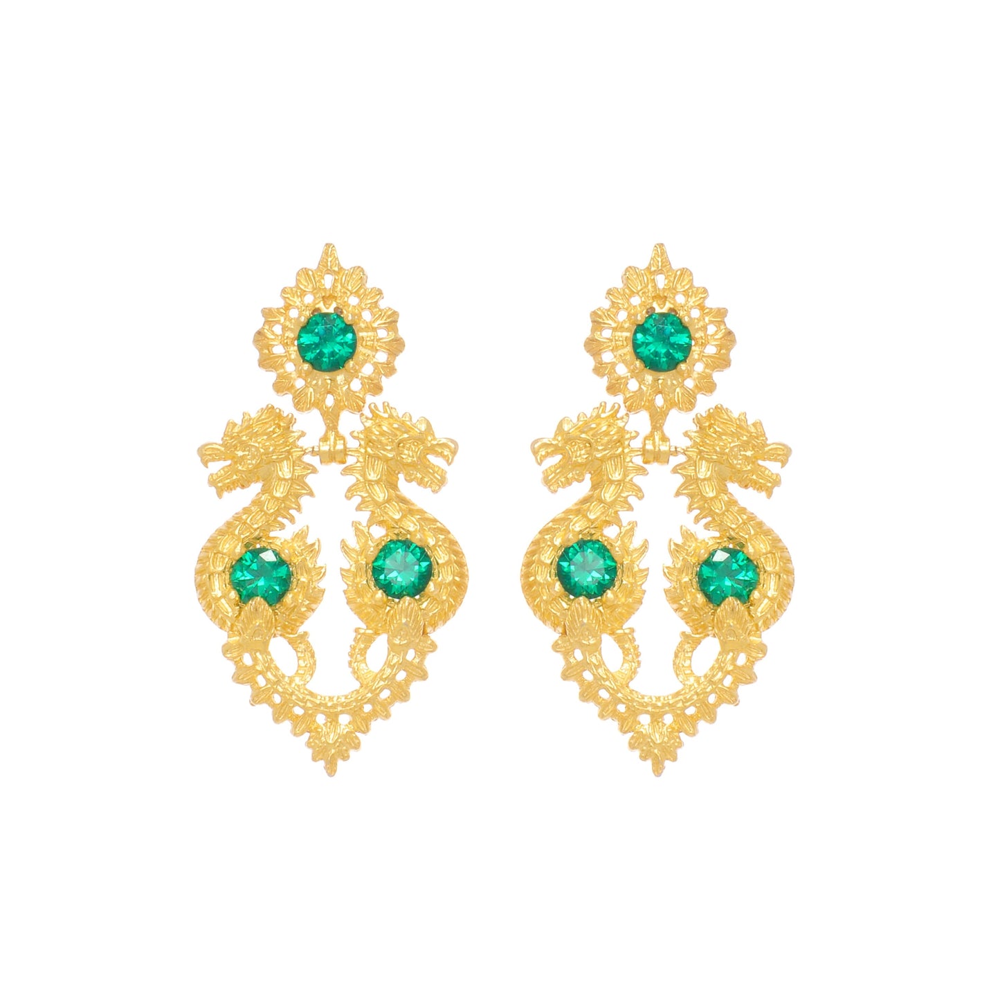 Earrings Queen Dragon Green in Gold Plated Silver