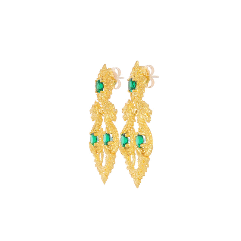 Earrings Queen Dragon Green in Gold Plated Silver