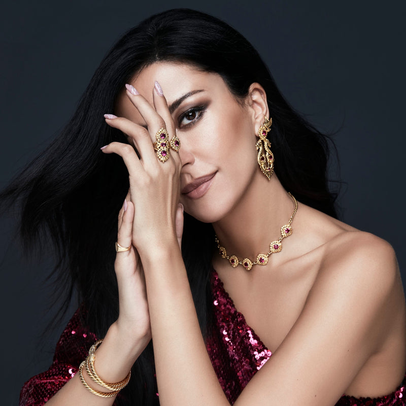 Earrings Queen Dragon XL Red in Gold Plated Silver