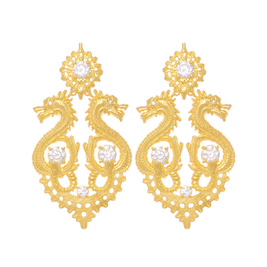 Earrings Queen Dragon XL in Gold Plated Silver