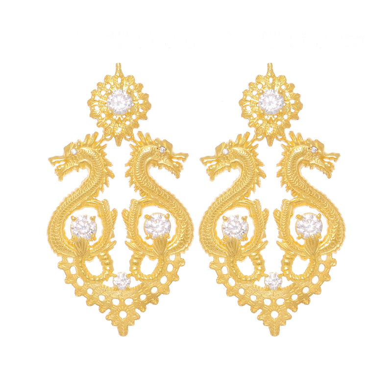 Earrings Queen Dragon XL in Gold Plated Silver