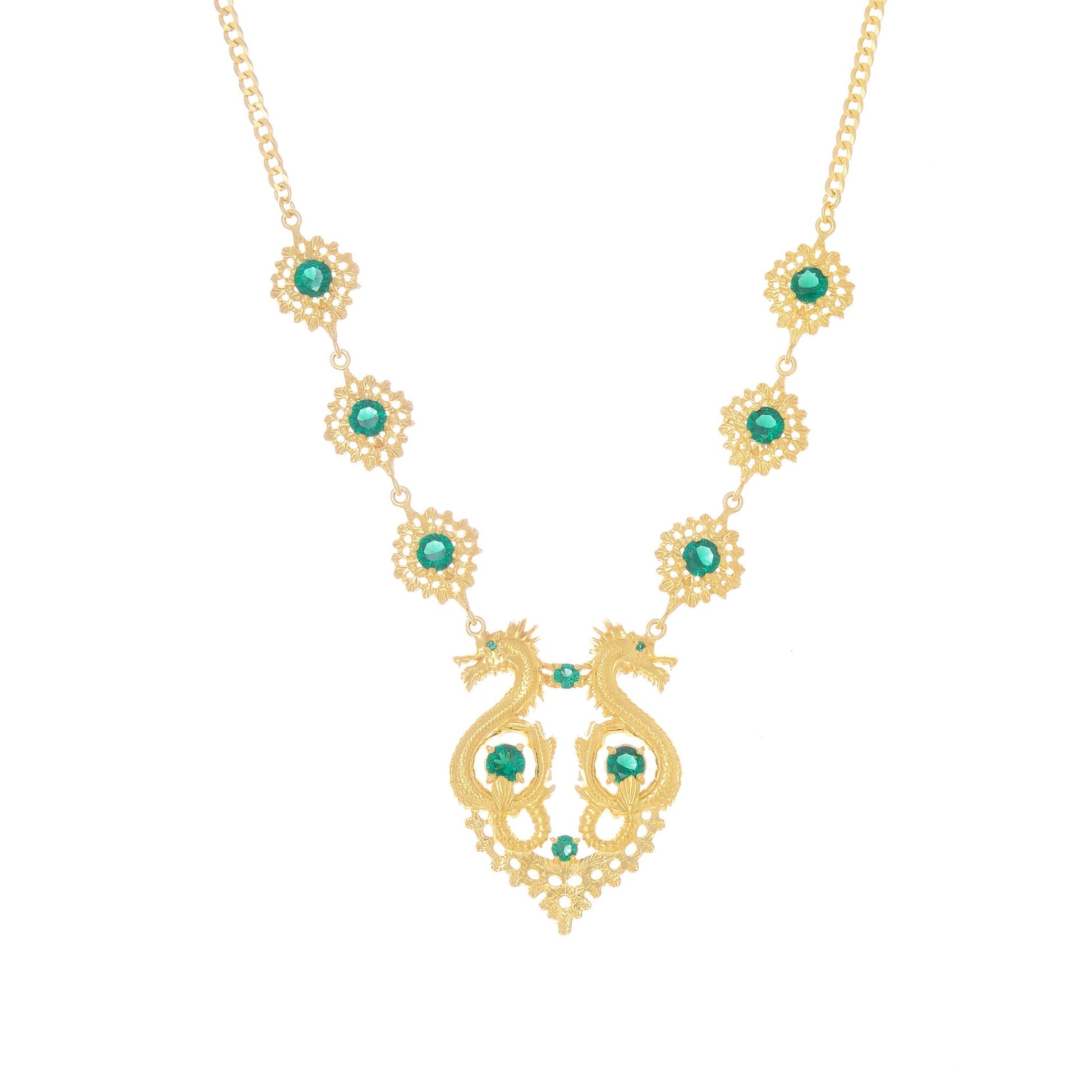 Necklace Queen Dragon Green in Gold Plated Silver