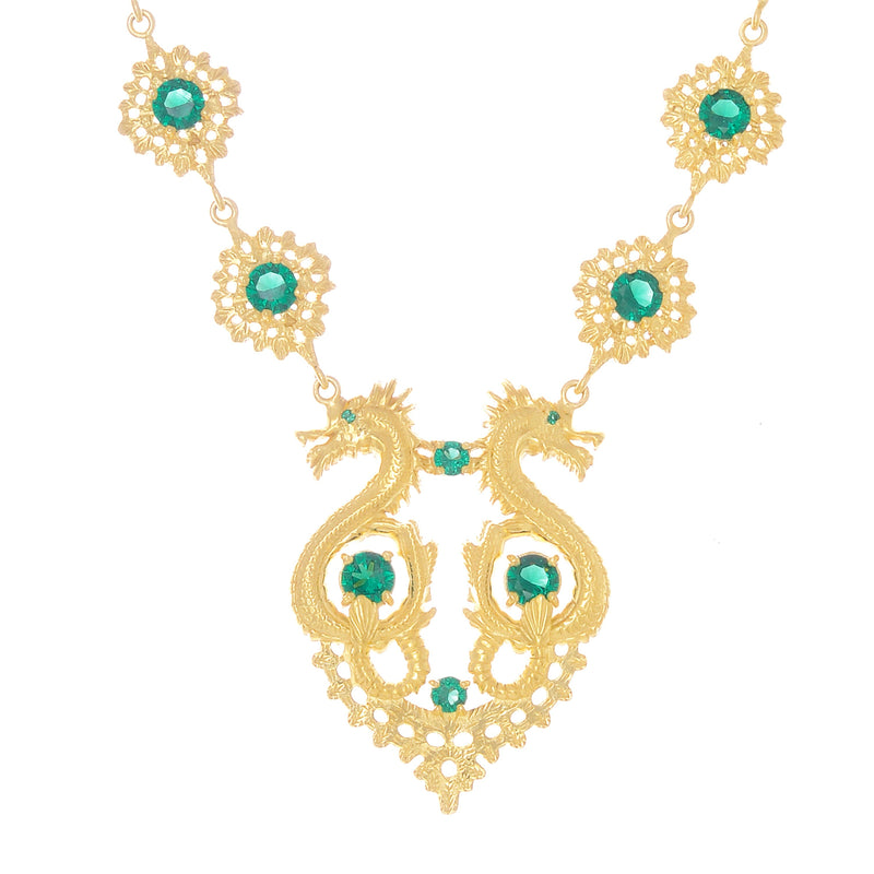 Necklace Queen Dragon Green in Gold Plated Silver