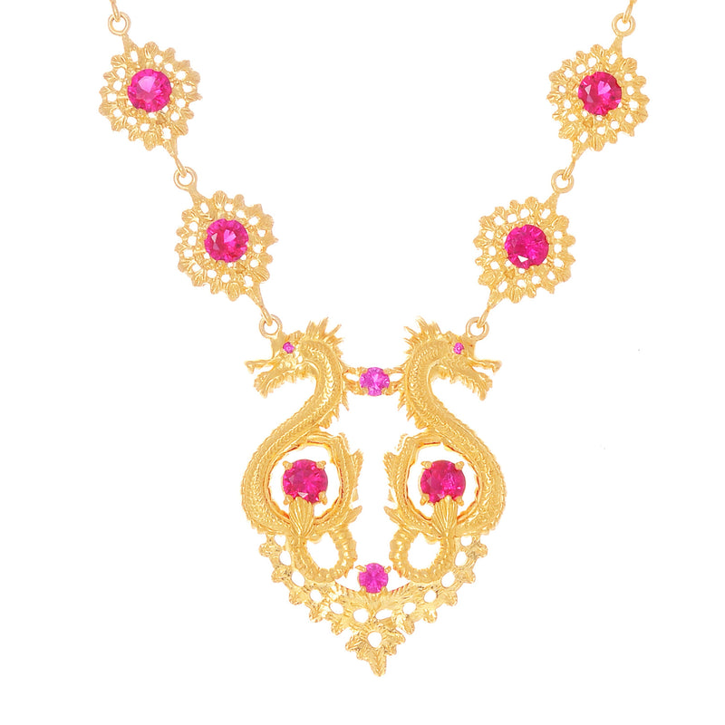 Necklace Queen Dragon Red in Gold Plated Silver