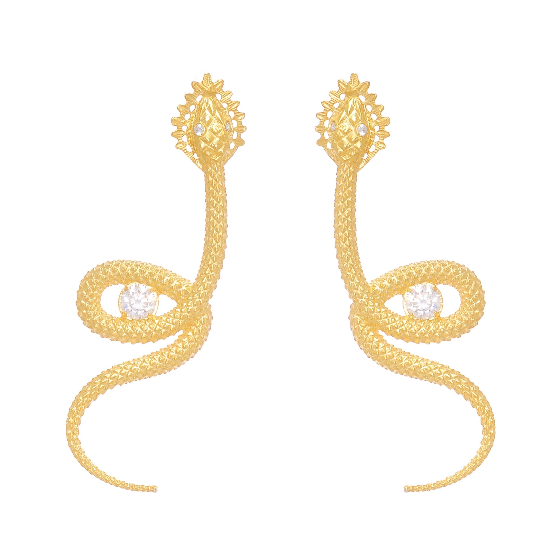 Earrings Snake Zirconia in Gold Plated Silver