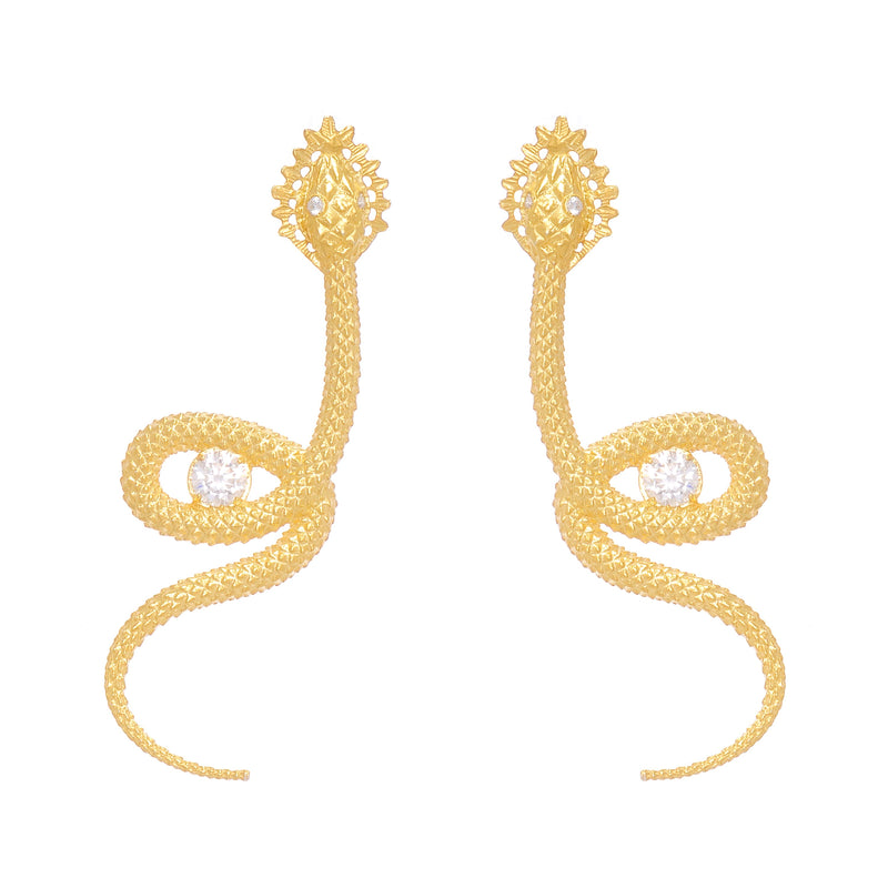 Earrings Snake Zirconia in Gold Plated Silver