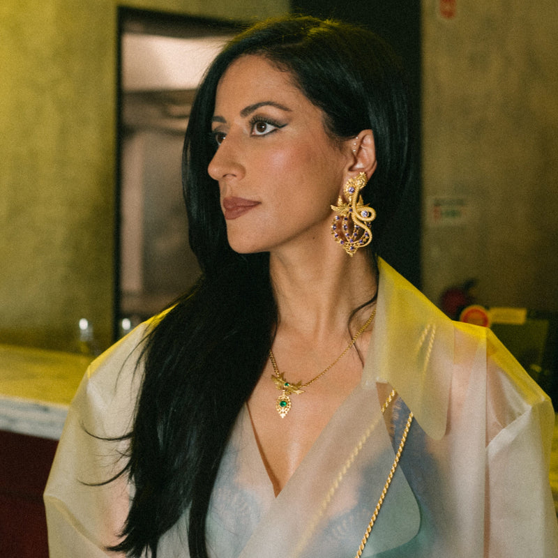 Earrings Snake Zirconia in Gold Plated Silver