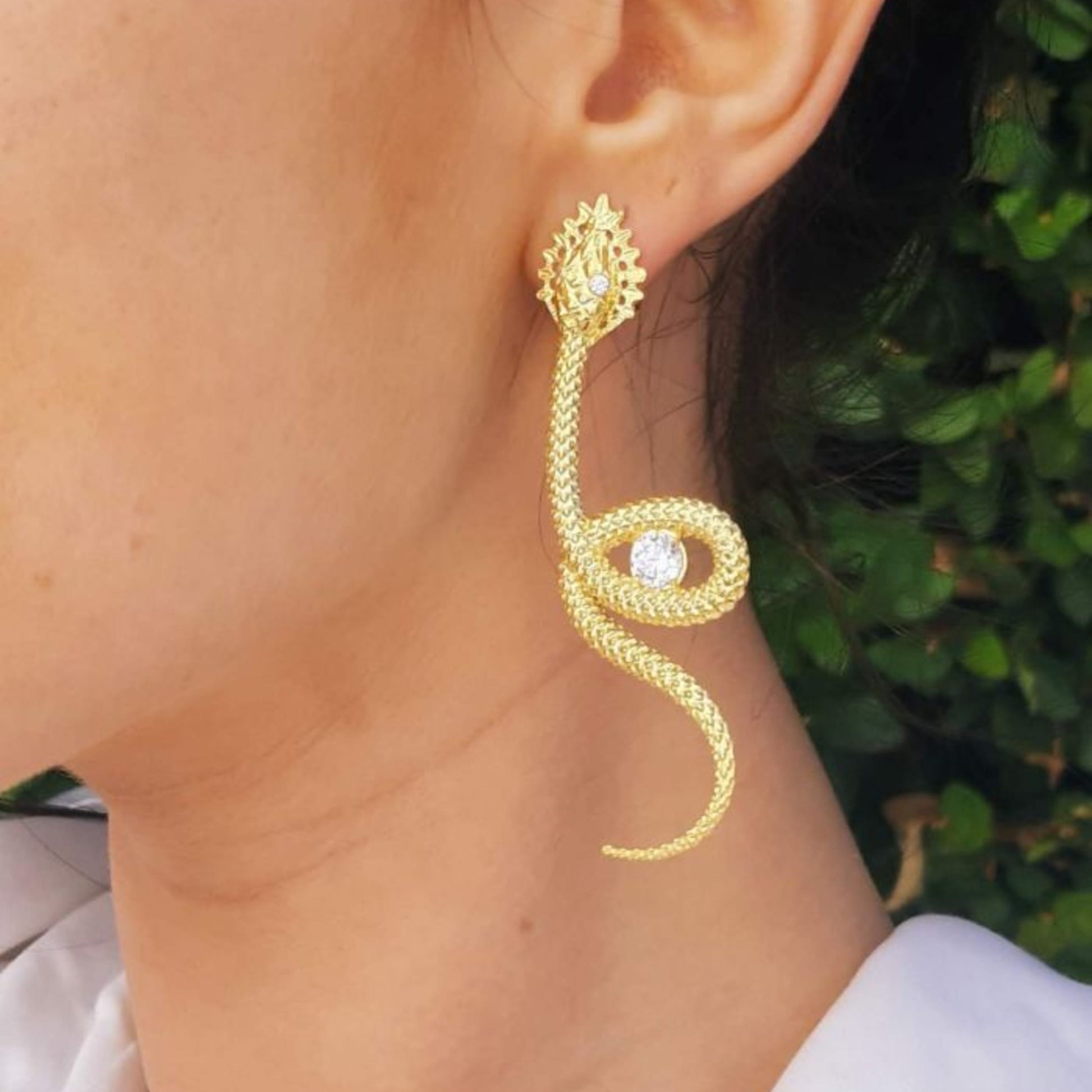 Earrings Snake Zirconia in Gold Plated Silver