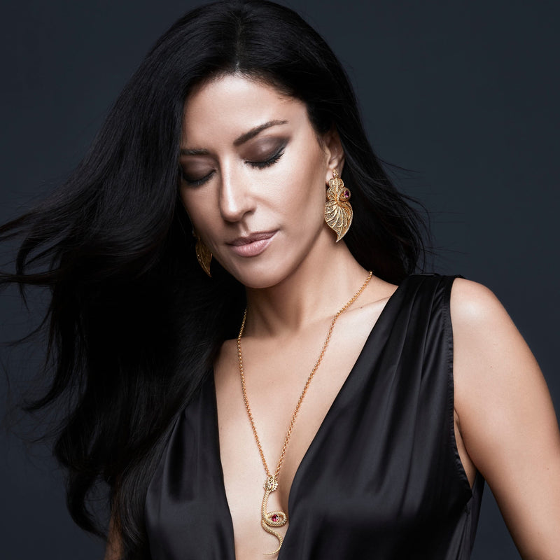 Necklace Snake Green in Gold Plated Silver