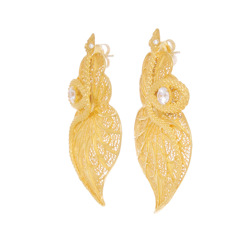 Earrings Heart Snake Zirconia in Gold Plated Silver