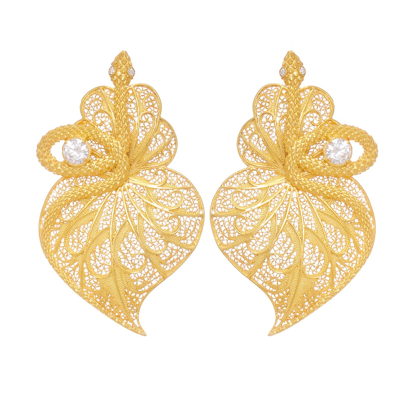 Earrings Heart Snake Zirconia in Gold Plated Silver