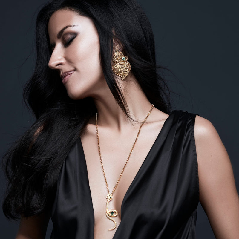 Earrings Heart Snake Zirconia in Gold Plated Silver