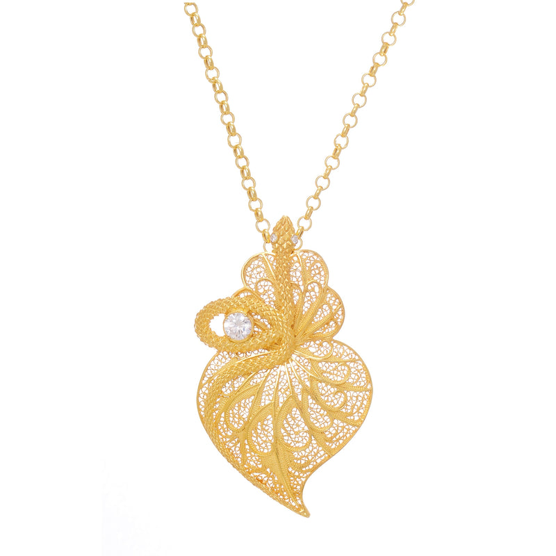 Necklace Heart Snake Zirconia in Gold Plated Silver