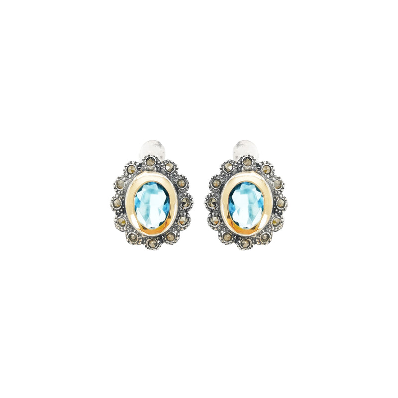 Earrings Blue Marcasites in Silver and Gold