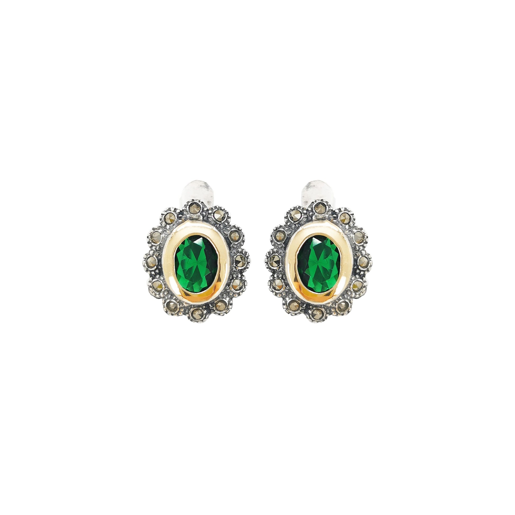 Earrings Green Marcasites in Silver and Gold