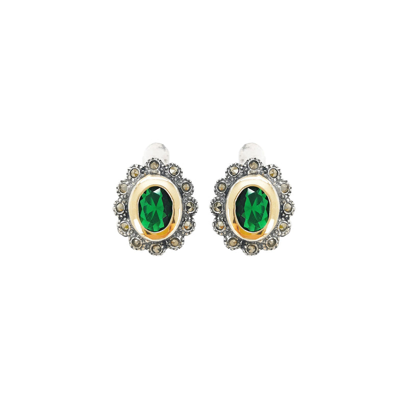 Earrings Green Marcasites in Silver and Gold