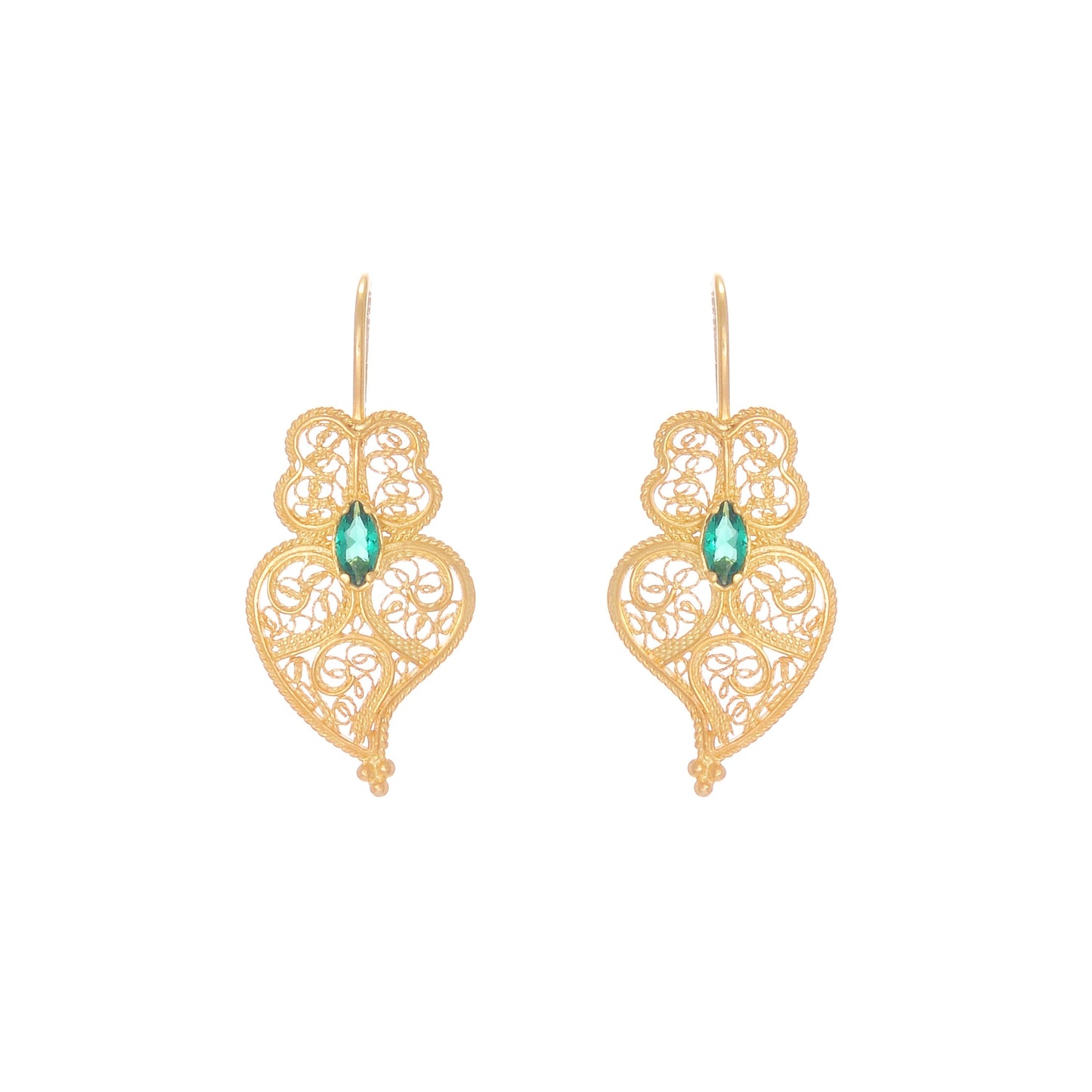 Earrings Heart of Viana Green in Gold Plated Silver