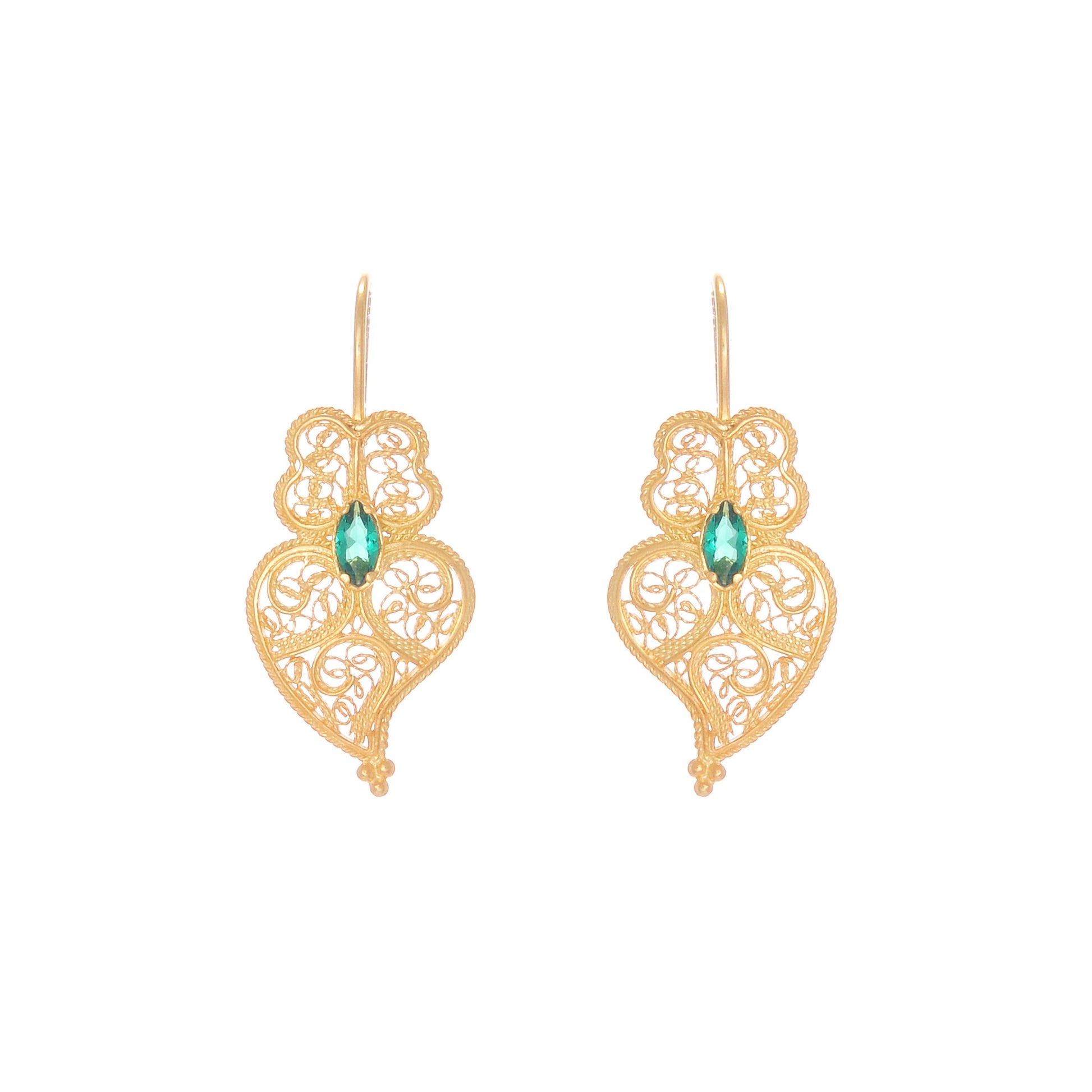 Earrings Heart of Viana Green in Gold Plated Silver