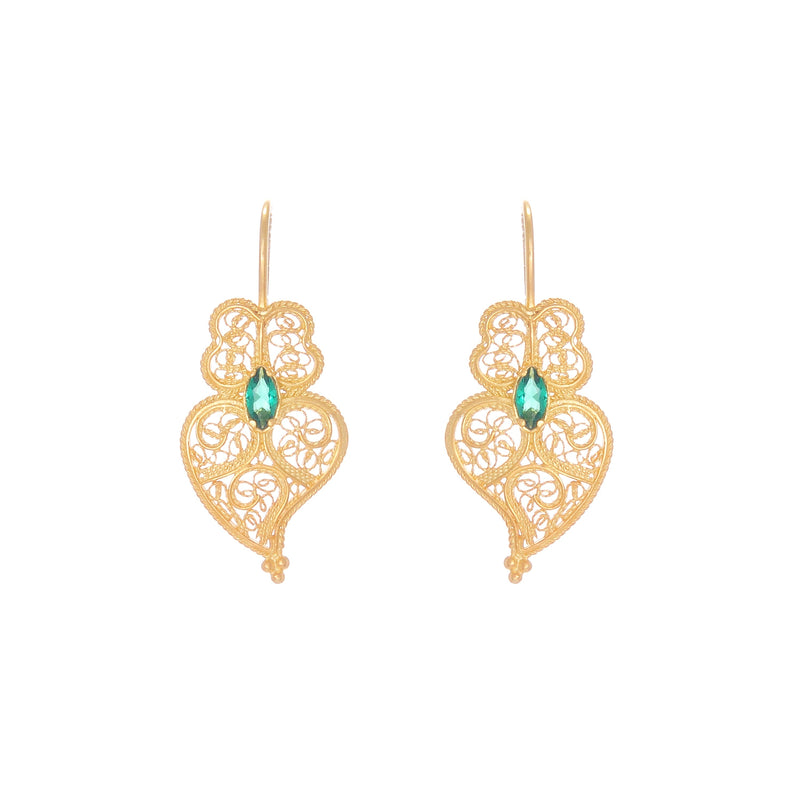 Earrings Heart of Viana Green in Gold Plated Silver
