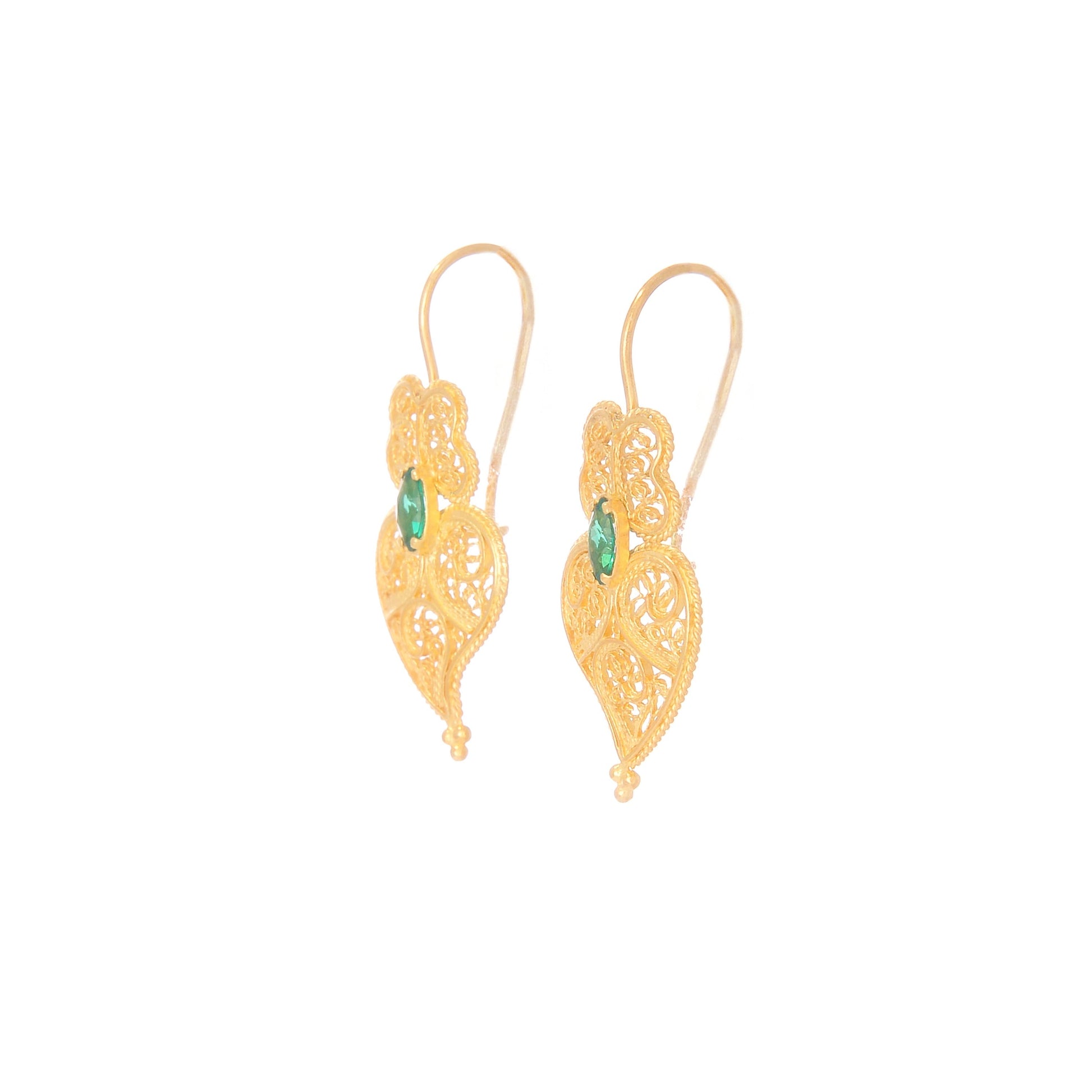Earrings Heart of Viana Green in Gold Plated Silver