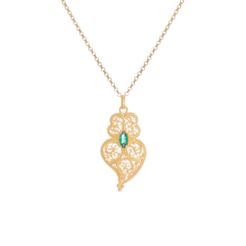 Necklace Heart of Viana Green in Gold Plated Silver