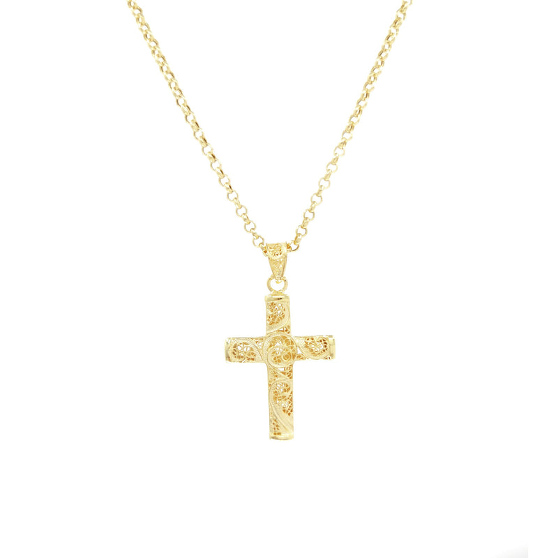 Necklace Cross Filigree in Gold Plated Silver