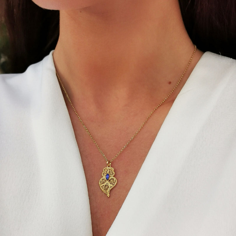 Necklace Heart of Viana Blue in Gold Plated Silver