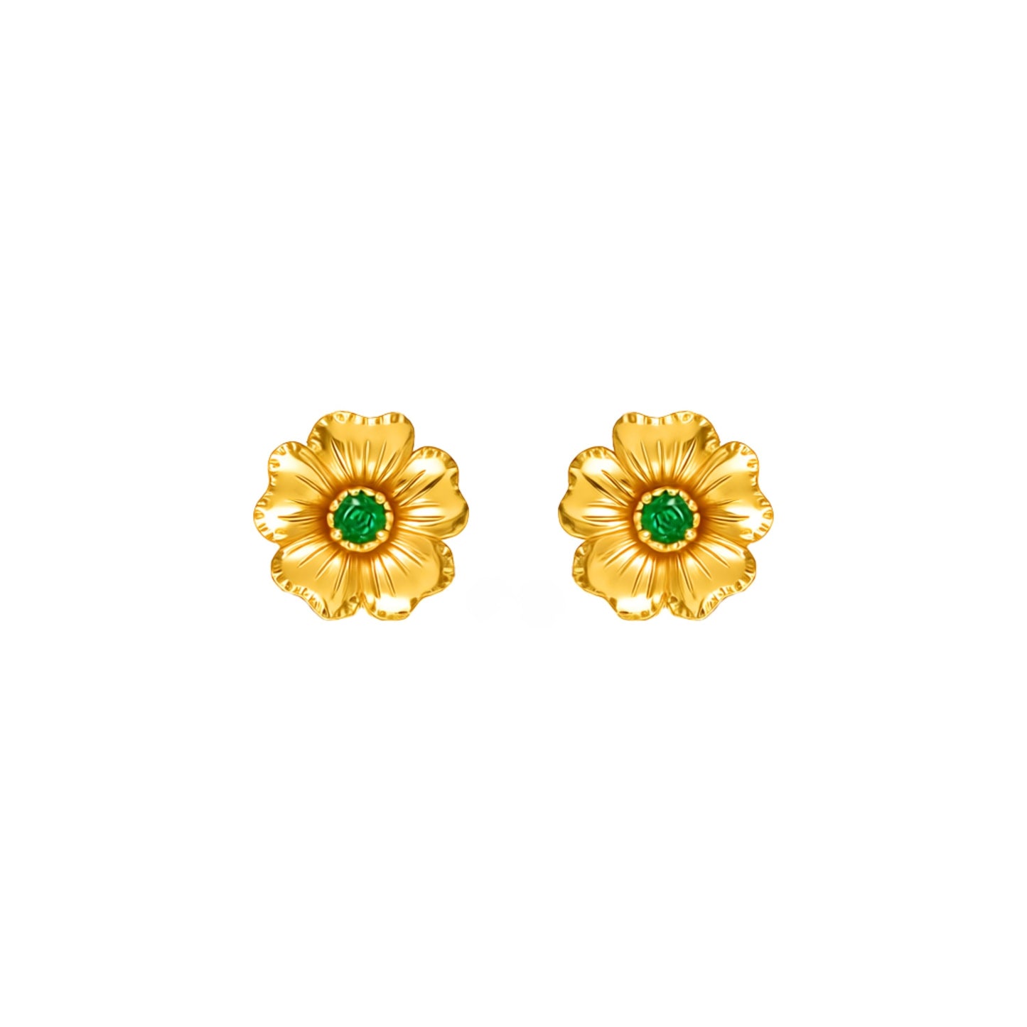 Brincos Flor de Cerejeira com Esmeralda em Ouro 19,2Kt