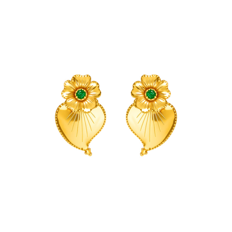 Pendientes Corazón Independente con Esmeralda en Oro de 19,2Kt