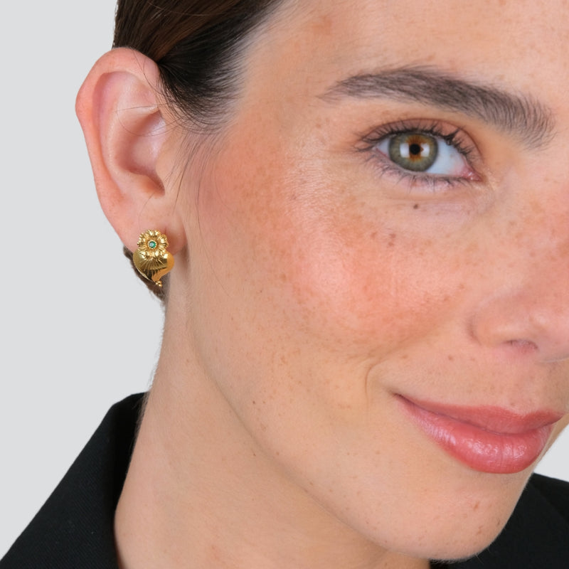 Pendientes Corazón Independente con Esmeralda en Oro de 19,2Kt