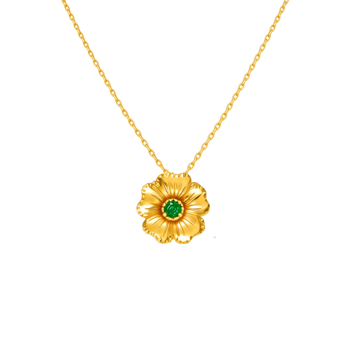 Colar Flor de Cerejeira com Esmeralda em Ouro 19,2Kt