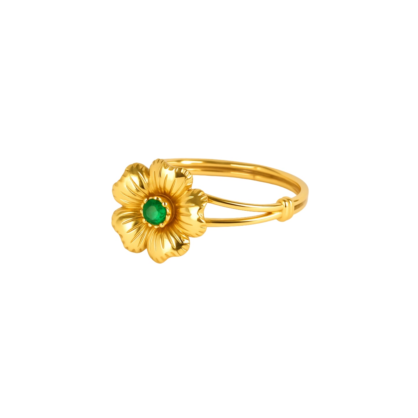 Anel Flor de Cerejeira com Esmeralda em Ouro 19,2Kt