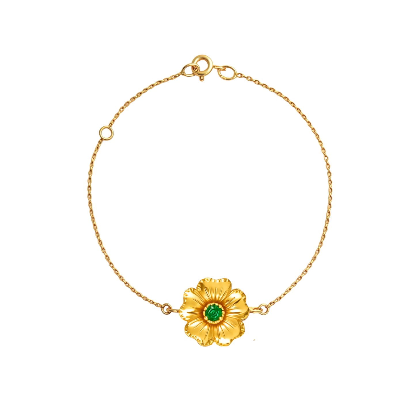 Pulseira Flor de Cerejeira com Esmeralda em Ouro 19,2Kt