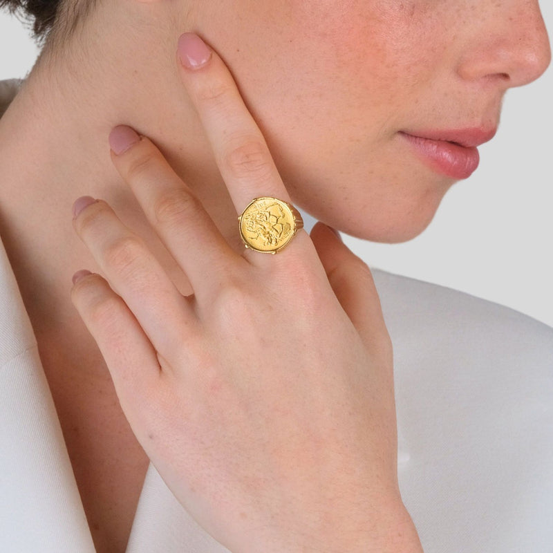 Bague Pièce de Monnaie en Argent Plaqué Or