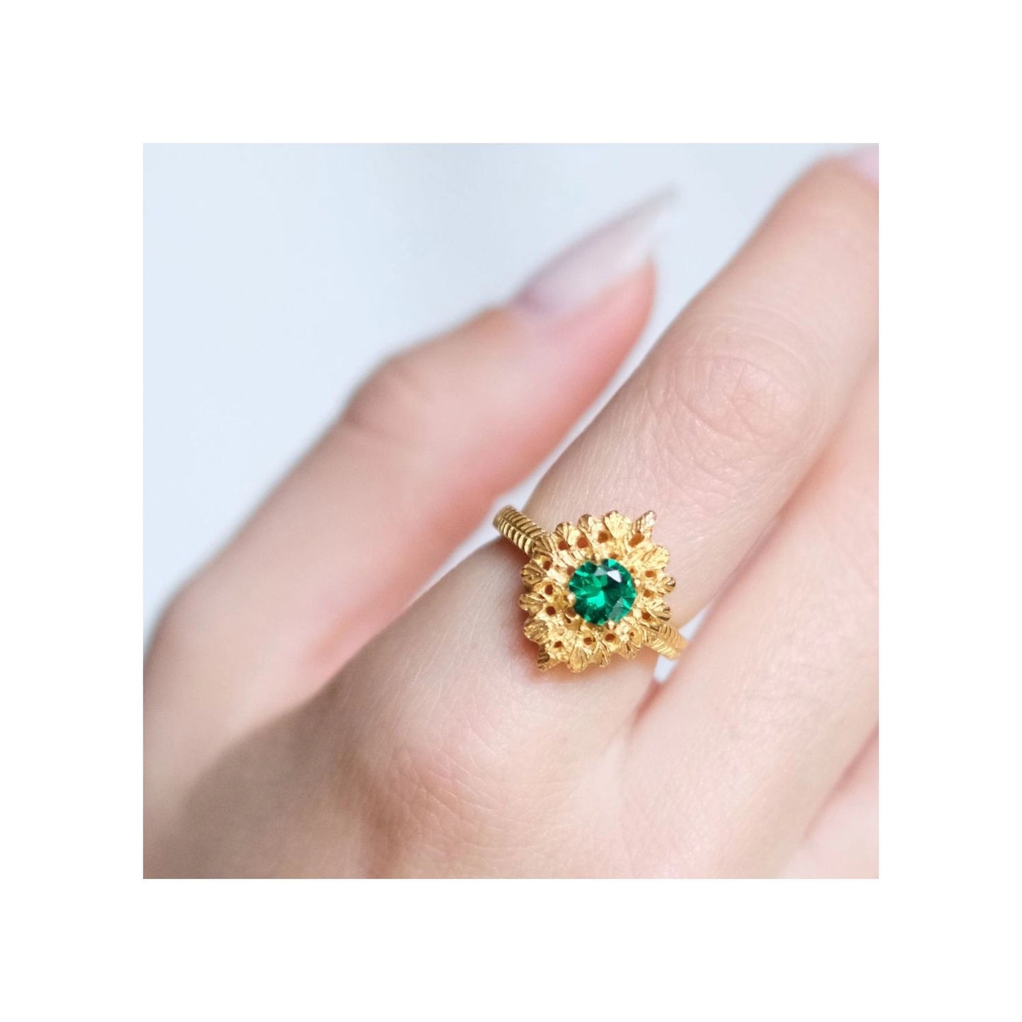 Bague Reine Verte en Argent Plaqué Or