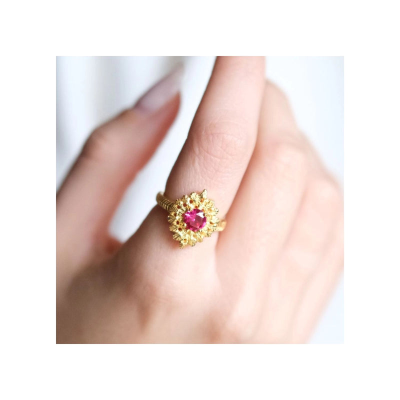 Bague Reine Rouge en Argent Plaqué Or